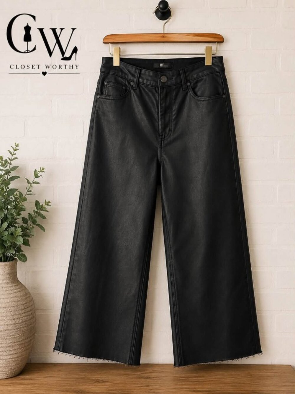 KUT from the Kloth Meg Coated High Rise Fab Ab Wide Leg Coated Pants